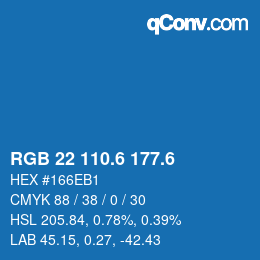 カラーコード: RGB 22 110.6 177.6 | qconv.com