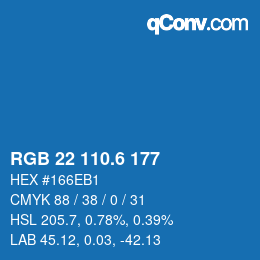 カラーコード: RGB 22 110.6 177 | qconv.com