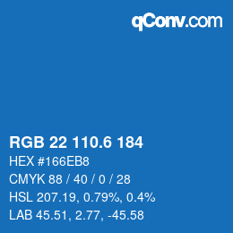 カラーコード: RGB 22 110.6 184 | qconv.com