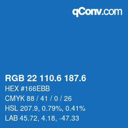 カラーコード: RGB 22 110.6 187.6 | qconv.com