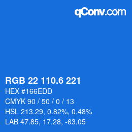 カラーコード: RGB 22 110.6 221 | qconv.com