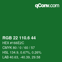 カラーコード: RGB 22 110.6 44 | qconv.com
