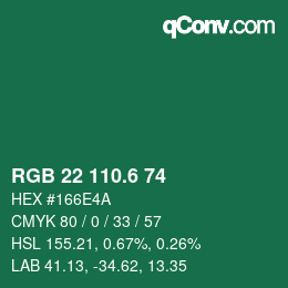 カラーコード: RGB 22 110.6 74 | qconv.com
