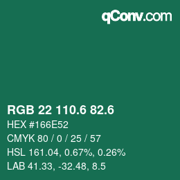 カラーコード: RGB 22 110.6 82.6 | qconv.com
