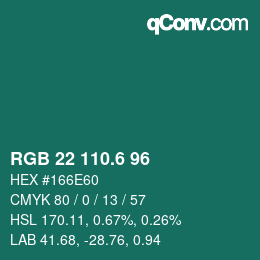 カラーコード: RGB 22 110.6 96 | qconv.com