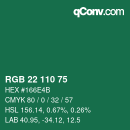 カラーコード: RGB 22 110 75 | qconv.com