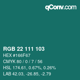 Color code: RGB 22 111 103 | qconv.com