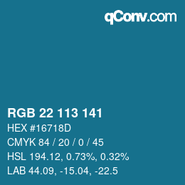 颜色代码: RGB 22 113 141 | qconv.com