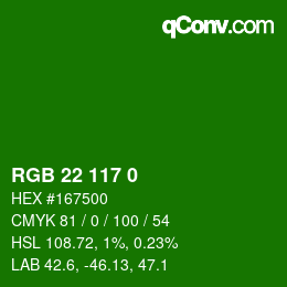 Color code: RGB 22 117 0 | qconv.com