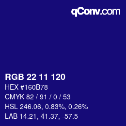 カラーコード: RGB 22 11 120 | qconv.com