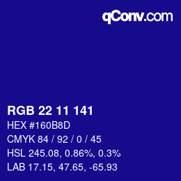 Color code: RGB 22 11 141 | qconv.com