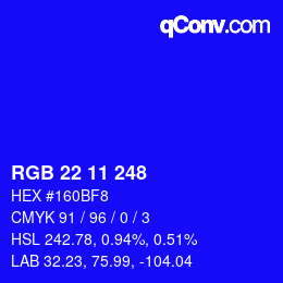 Color code: RGB 22 11 248 | qconv.com