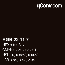 カラーコード: RGB 22 11 7 | qconv.com