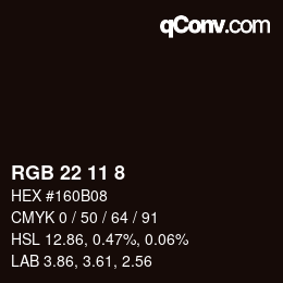カラーコード: RGB 22 11 8 | qconv.com