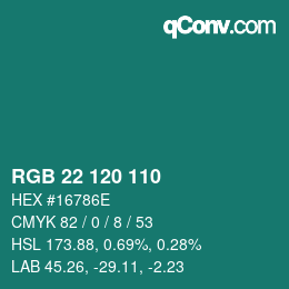 カラーコード: RGB 22 120 110 | qconv.com