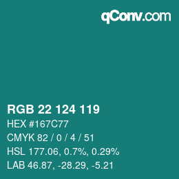 Color code: RGB 22 124 119 | qconv.com