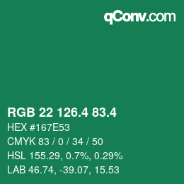 カラーコード: RGB 22 126.4 83.4 | qconv.com