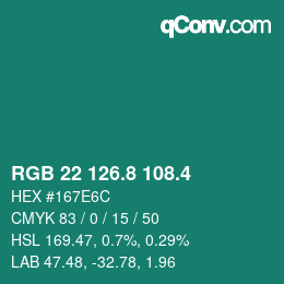 カラーコード: RGB 22 126.8 108.4 | qconv.com