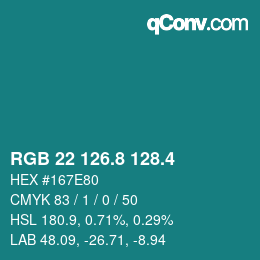 カラーコード: RGB 22 126.8 128.4 | qconv.com