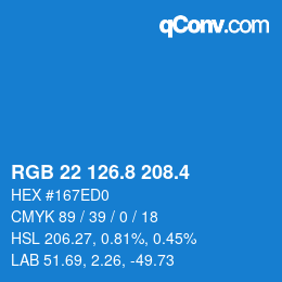 カラーコード: RGB 22 126.8 208.4 | qconv.com