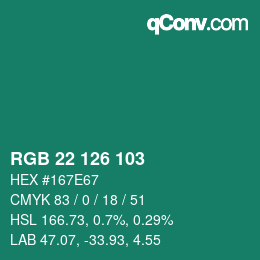 Color code: RGB 22 126 103 | qconv.com