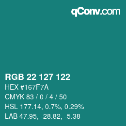 Code couleur: RGB 22 127 122 | qconv.com