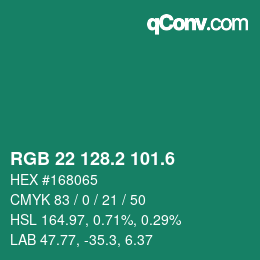 カラーコード: RGB 22 128.2 101.6 | qconv.com