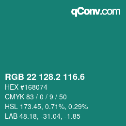 カラーコード: RGB 22 128.2 116.6 | qconv.com