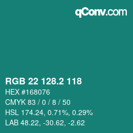 カラーコード: RGB 22 128.2 118 | qconv.com