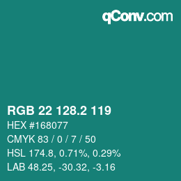 カラーコード: RGB 22 128.2 119 | qconv.com