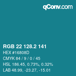 カラーコード: RGB 22 128.2 141 | qconv.com