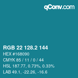 カラーコード: RGB 22 128.2 144 | qconv.com