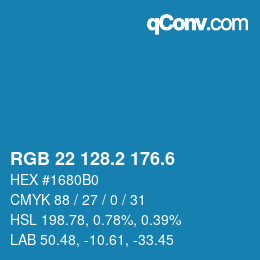 カラーコード: RGB 22 128.2 176.6 | qconv.com