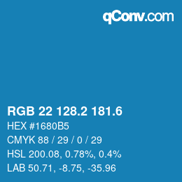 カラーコード: RGB 22 128.2 181.6 | qconv.com