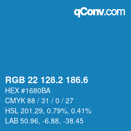カラーコード: RGB 22 128.2 186.6 | qconv.com
