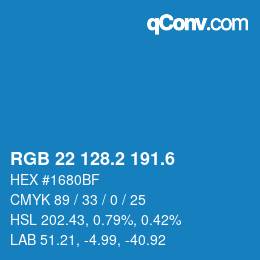 カラーコード: RGB 22 128.2 191.6 | qconv.com
