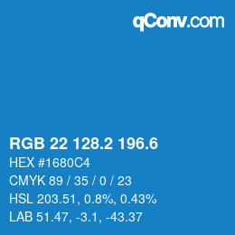 カラーコード: RGB 22 128.2 196.6 | qconv.com