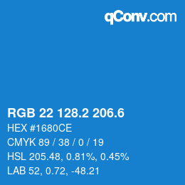 カラーコード: RGB 22 128.2 206.6 | qconv.com