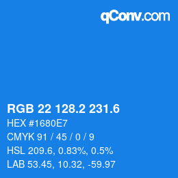 カラーコード: RGB 22 128.2 231.6 | qconv.com