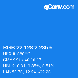 カラーコード: RGB 22 128.2 236.6 | qconv.com