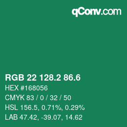 カラーコード: RGB 22 128.2 86.6 | qconv.com