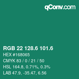 カラーコード: RGB 22 128.6 101.6 | qconv.com