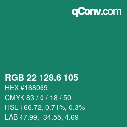 カラーコード: RGB 22 128.6 105 | qconv.com