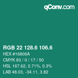カラーコード: RGB 22 128.6 106.6 | qconv.com