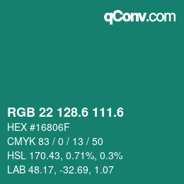 カラーコード: RGB 22 128.6 111.6 | qconv.com