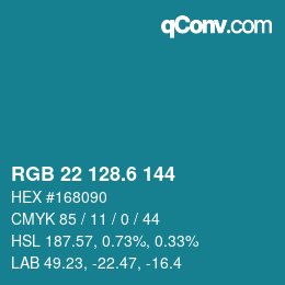 カラーコード: RGB 22 128.6 144 | qconv.com