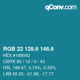 カラーコード: RGB 22 128.6 146.6 | qconv.com