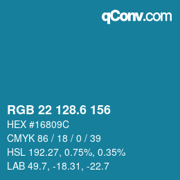カラーコード: RGB 22 128.6 156 | qconv.com