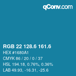 カラーコード: RGB 22 128.6 161.6 | qconv.com