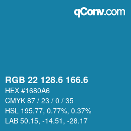 カラーコード: RGB 22 128.6 166.6 | qconv.com